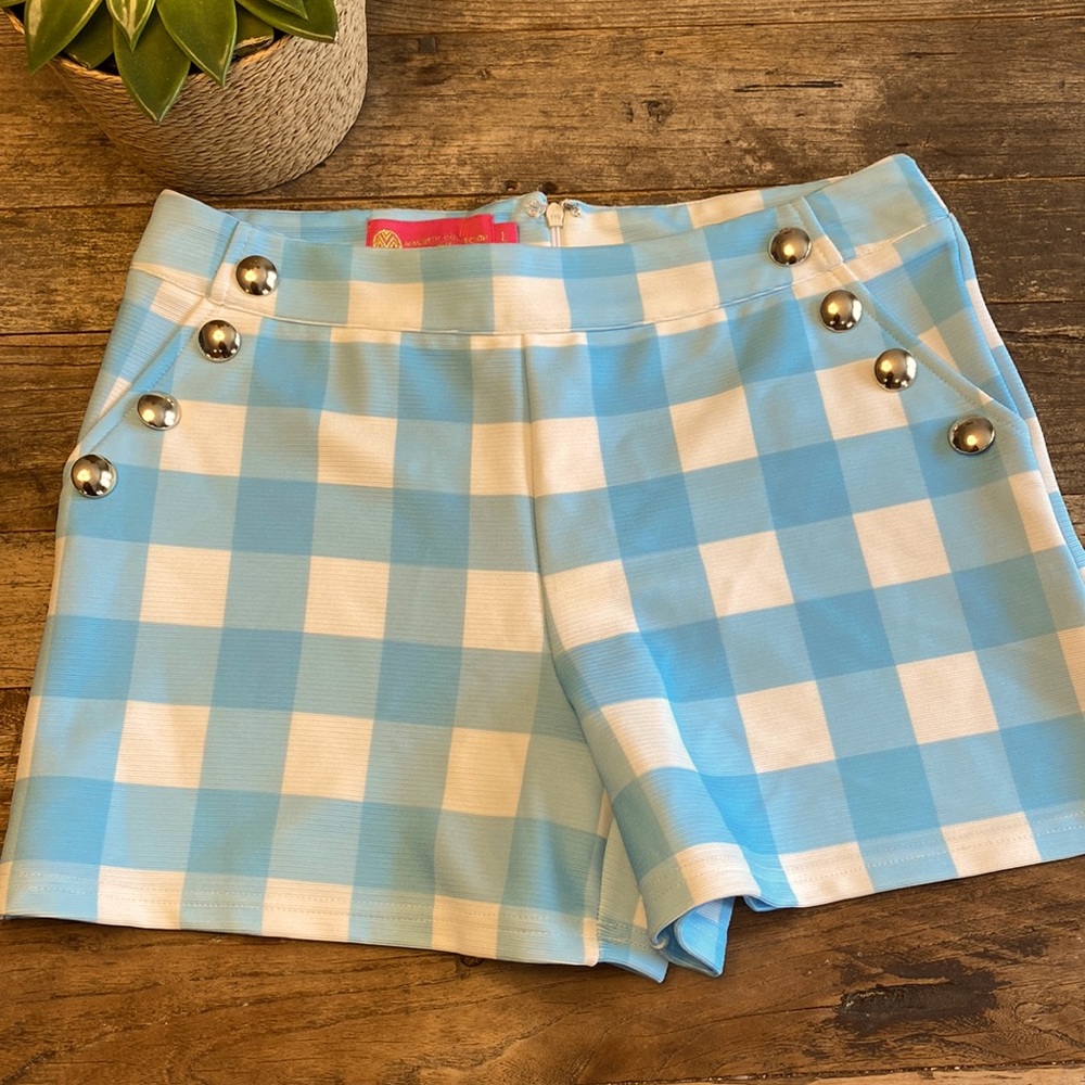 Light blue and white gingham shorts, size large